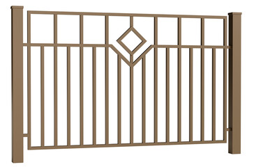 A brown metal fence with a diamond pattern
