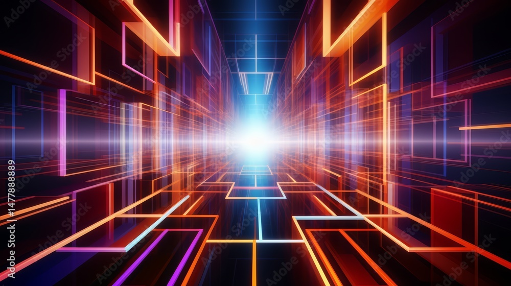 Aufkleber colorful, abstract image of a room with many squares and lines. the room appears to be a futuristic 