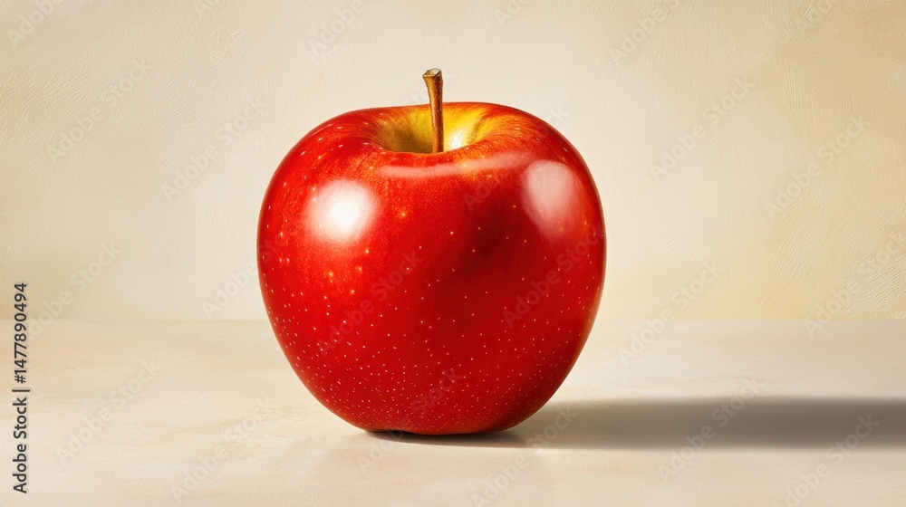 Poster fresh red apple on simple background with soft lighting effects
