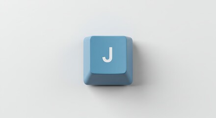 Isolated blue keyboard key with letter J on white background