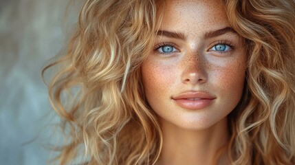 Fototapeta premium Portrait of a smiling young woman with blonde curls