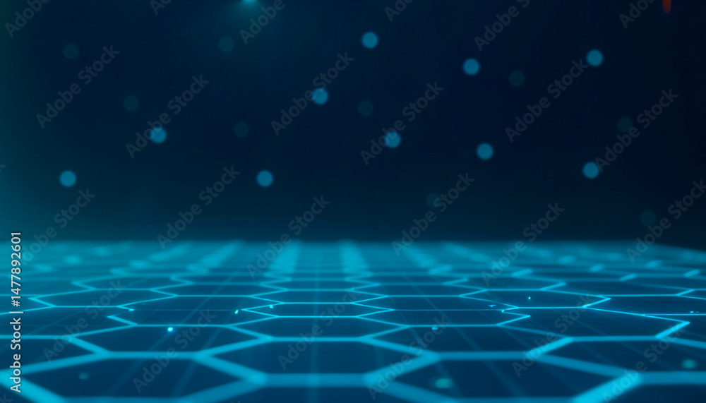 Wall mural split background with hexagon pattern and bokeh blue gradient
