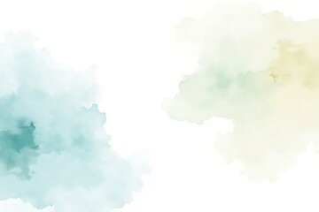 Artistic watercolor background in refreshing blue and subtle yellow green hues on a clean white surface