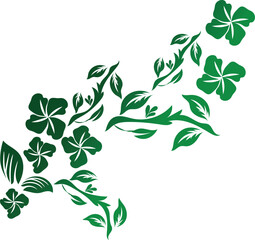 Elegant Green Floral Branch Design with Delicate Flowers and Leaves