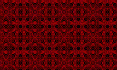 Traditional Tech-Inspired Pattern with Black Circles, Squares, Floral Curves – Seamless Geometric Design for Web, Print, Textile, Packaging, Wallpaper, Branding, Decor with Black-Red Colour