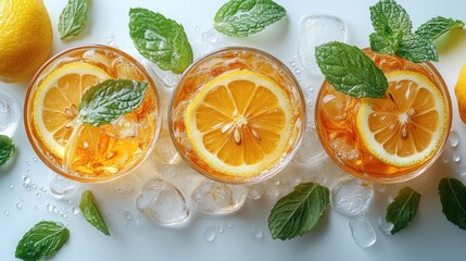 Refreshing Iced Tea with Lemon Mint Summer Beverage Photography
