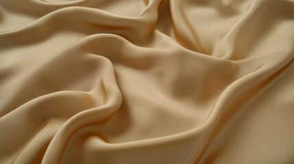 Obraz premium Luxurious golden fabric material elegantly drapes with soft light highlighting its smooth, flowing texture creating a rich background pattern.