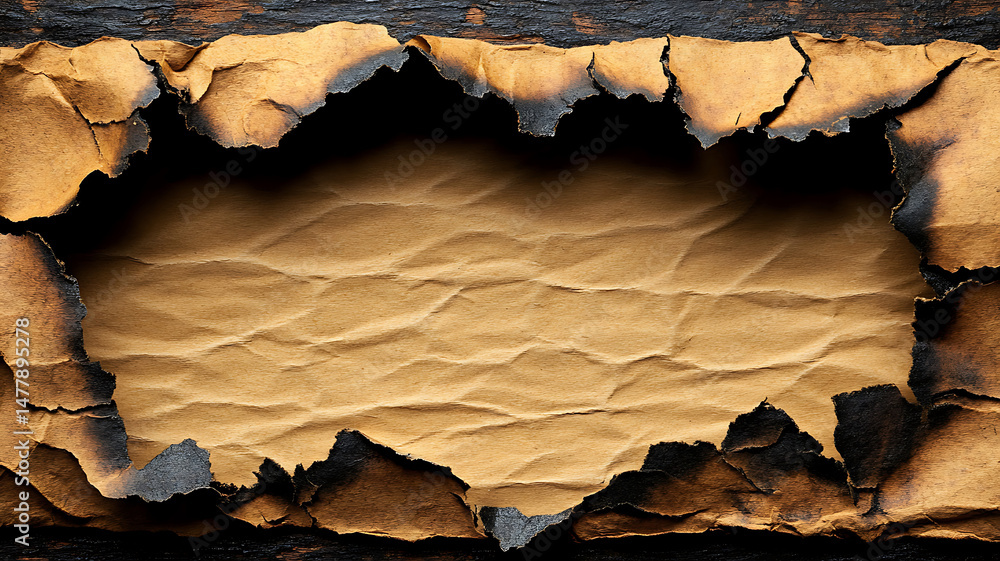 Poster abstract paper texture with burnt edges background featuring a ripped opening and crumpled surface f