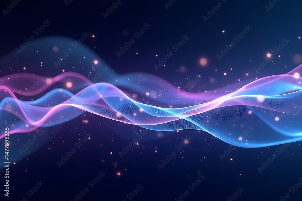 Aufkleber abstract glowing digital wavy lines with sparkle and bokeh effect on a dark blue background