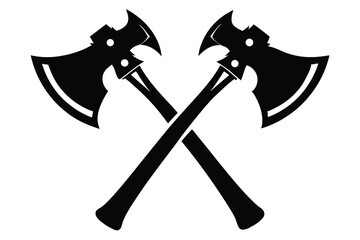 Crossed Battle Axes Illustration Black Medieval Weapons Design Vector Image Style