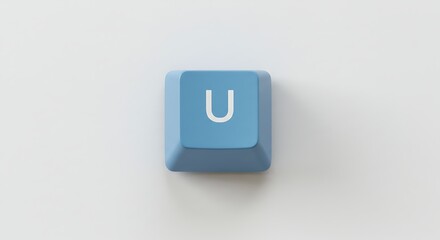 Isolated blue keyboard key with the letter U on white background