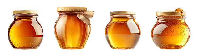 Jar of honey collection isolated on transparent background