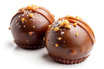 Obraz premium Exquisite gourmet dark chocolate truffles sprinkled with crushed nuts and delicate sugar crystals