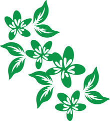 Fototapeta premium Green Floral Design Element with Simple Flowers and Leaves for Decoration