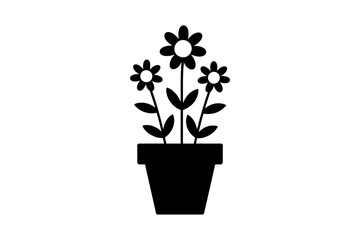 Black and white flower pot plant vector graphic
