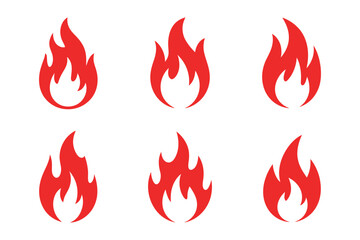 Fire flame vector illustration red hot design set