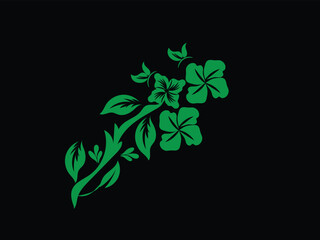 Elegant Green Floral Branch Design on Black Background for Textile Prints and Decoration