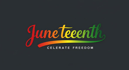 Juneteenth celebration with vibrant gradient text on a dark background