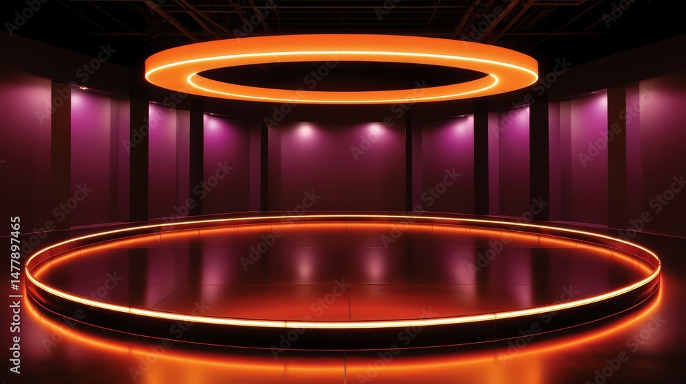 Aufkleber large room with a red and orange lighted circle in the center. the room is empty and the lighted cir