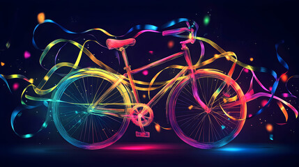 Fototapeta premium A colorful bicycle illustration with glowing lines against a dark background.