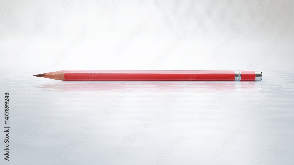 Poster bright red pencil on a smooth surface with a blurred background, emphasizing art and creativity in a