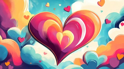 Colorful heart graphic amidst clouds