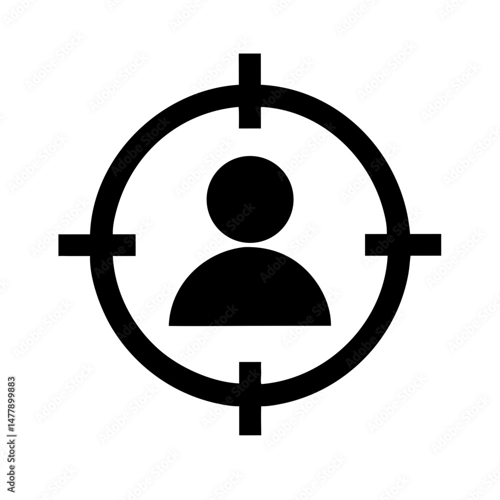 Poster target on person icon representing targeted user and personalization