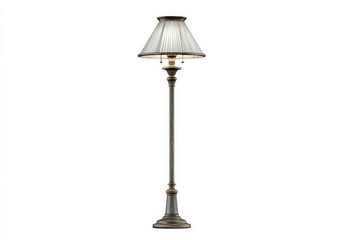 Obraz premium Elegant floor lamp with a pleated lampshade, perfect for adding a touch of sophistication to any room. The gray and gold accents create a timeless look.