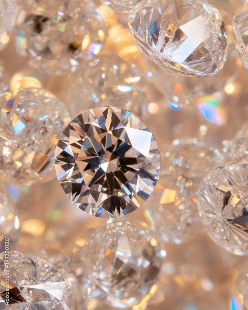 Poster macro shot of sparkling diamonds creating a luxurious and elegant background with brilliant reflecti