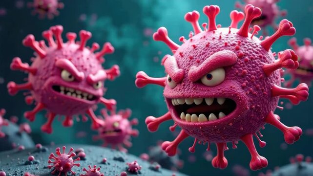 Evil bacteria on a blue background.