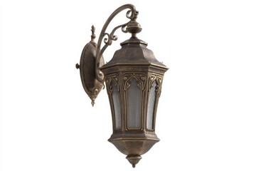 Naklejka premium Antique-style bronze wall lamp with intricate detailing. Perfect for adding a touch of vintage elegance to any space.