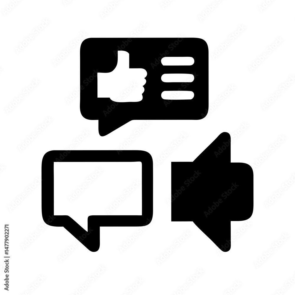 Poster thumbs up and down icons with chat bubbles indicating user feedback and sentiment