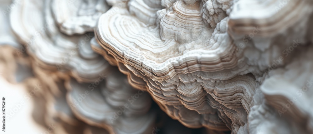 Poster close up of shelf fungus growing on tree trunk in forest; macro shot of bracket fungus with concentr