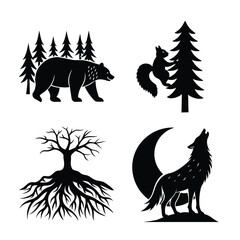 Tent by River with Forest and Wildlife Silhouettes