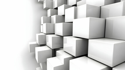 Obraz premium Abstract white 3D cubes, layered and stacked, creating a textured wall