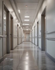 Naklejka premium Soft focus on hospital corridor, emphasizing lines and texture , blurry, pathway