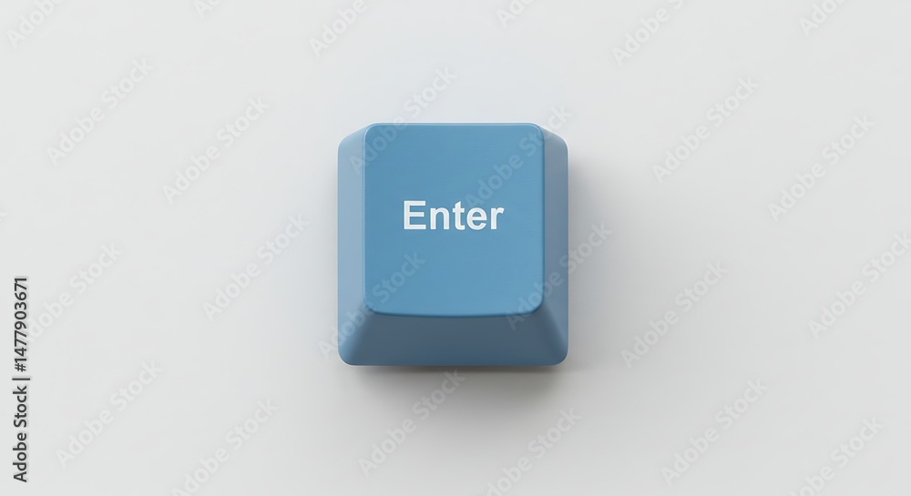 Poster enter key on a computer keyboard, blue button, isolated on white background