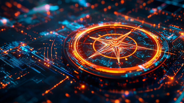 Glowing Digital Compass on Circuit Board