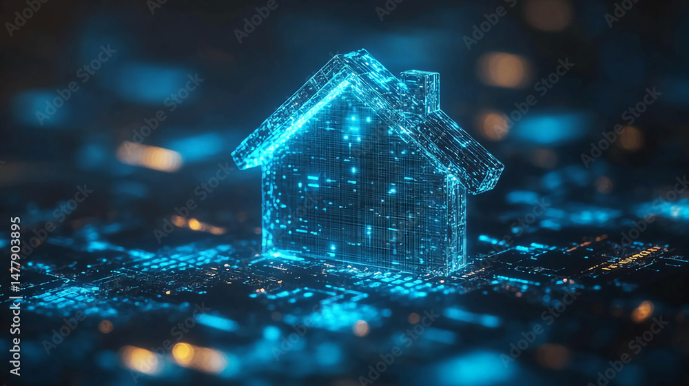Poster digital smart home technology concept futuristic house automation system iot networking innovation