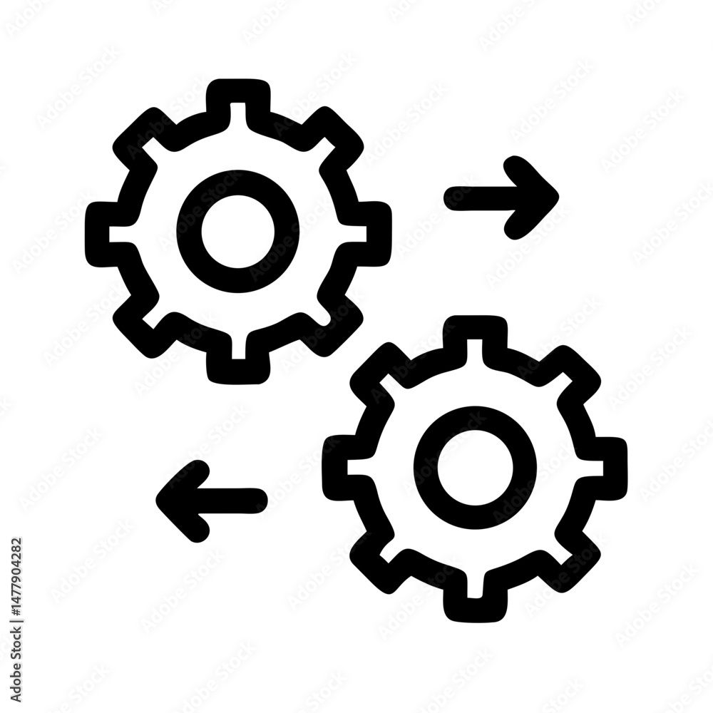 Poster two gears with arrows icon representing process automation and workflow efficiency