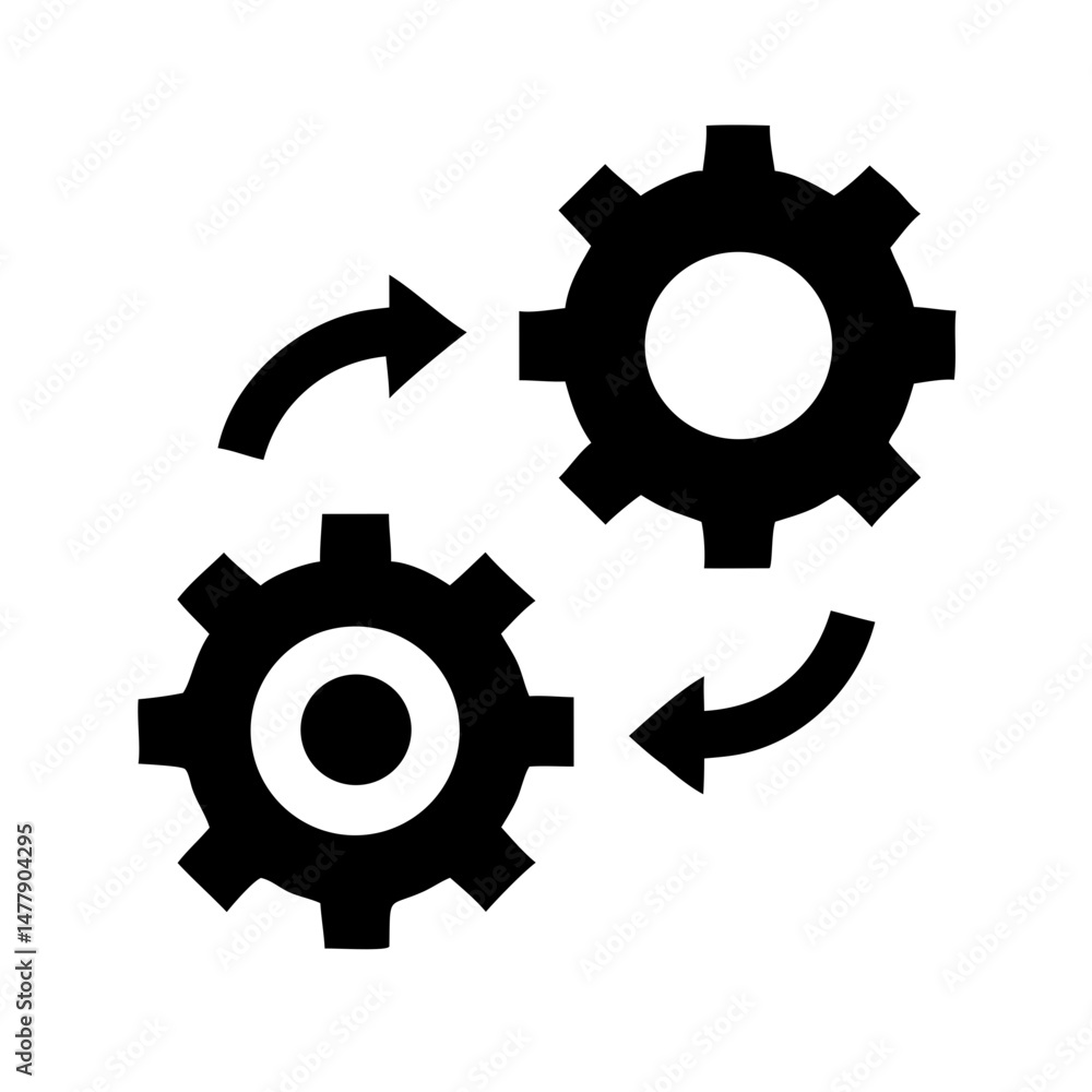 Poster two gears with arrows icon representing process automation and workflow efficiency