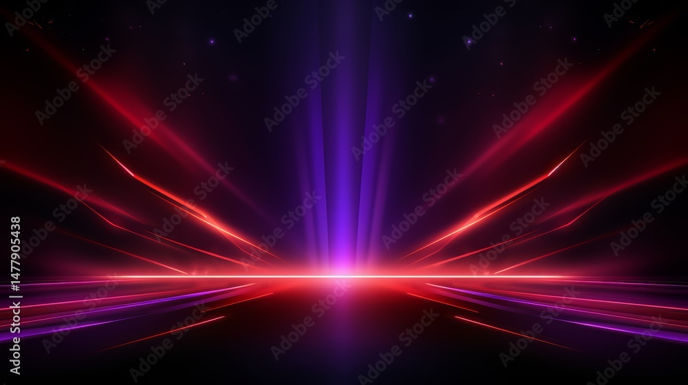 Poster purple and red light show with a purple line in the middle. the light show is very bright and colorf