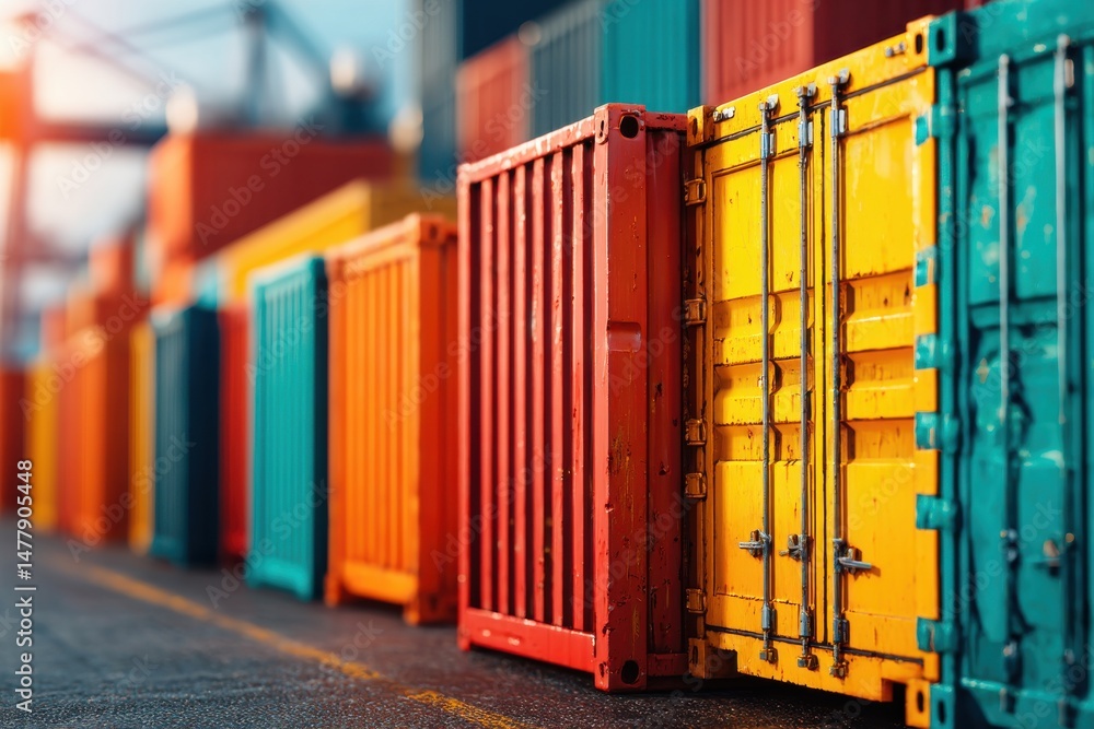 Aufkleber a vibrant array of shipping containers in various colors, creating a dynamic and eye-catching patter