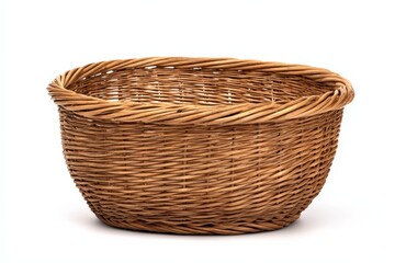 Fototapeta premium Empty woven basket on white background. Perfect for rustic home decor or storage.