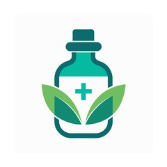 Organic Medicine Logo with Pharmacy Bottle and Leaf