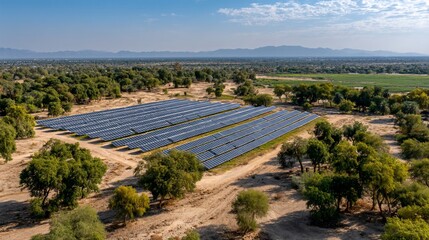 Solar panels amidst arid landscape power generation