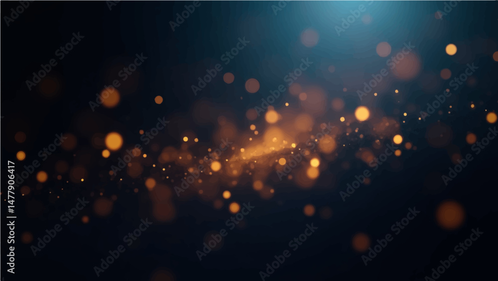 Wall mural rgb black gold glow particles with soft bokeh effect on dark abstract background.