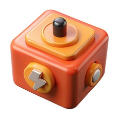 Playful orange and yellow cube-shaped power button
