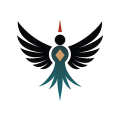 Obraz premium Symbolic bird icon with geometric design and stylized wings isolated on white background