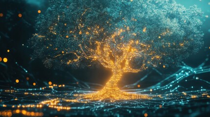 Tech tree, abstract data technology and data science illustration.